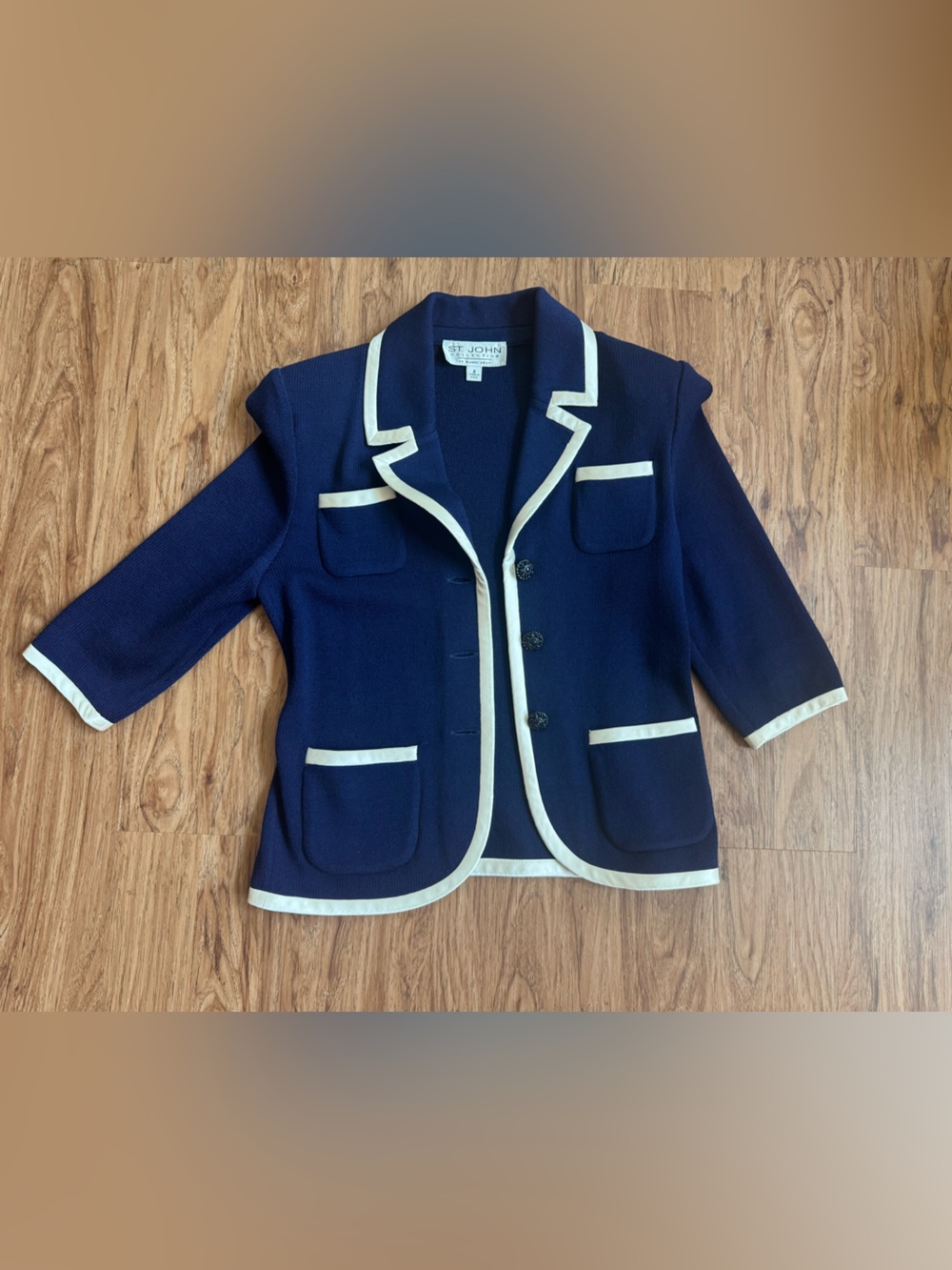 St. John Navy Blue Blazer with Cream Trim - Picture 1 of 3